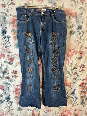 Vintage Lazer Jeans Embroidered Bootcut Jeans Blue Waist 9